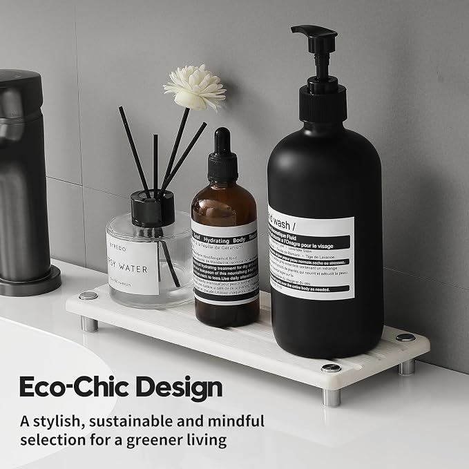 Quick Dry Bathroom Tray & Kitchen Sink Organizer, Water Absorbing Countertop Sponge Holder Soap Dish, Diatomaceous Earth Stone Vanity Dispenser Toothbrush Bottle, Gray Beige, 10" x 4" - Image 4