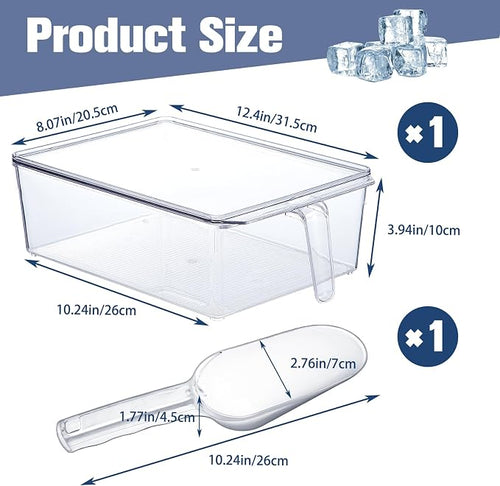1 Set Ice Storage Bin for Freezer,12.4 x 8.07 x 3.94 Inches | Plastic Ice Container with Flexible Scoop Lid and Handle for Home Office Fridge Storage - Image 2