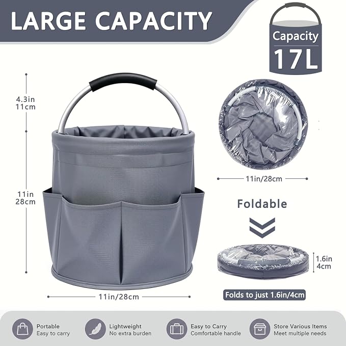 Cleaning Caddy with Handle, 17L Foldable Storage Basket, Heavy Duty 600D Oxford Cloth Organizer, Portable Supply Bag, Multi-Purpose Supplies Caddy for Home, Bathroom, Kitchen, Garden - ( Dark Gray ) - Image 2
