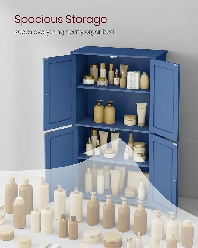 VASAGLE Floor Storage Cabinet, 2 Adjustable Shelves, 4 Doors,42.7" H | Freestanding Organizer Unit, Kitchen, Bathroom, Living Room, Bijou Blue, SIREN Collection UBBC553QE01S - Image 3