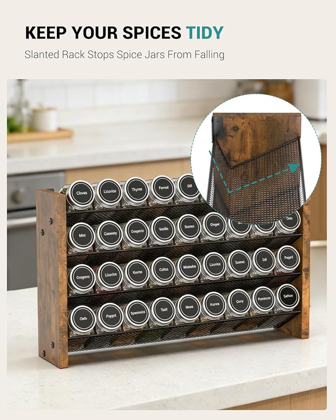 Spice Rack Organizer for Cabinet, Wood Countertop Shelf, No Jars Included | Holds 36 Standard 4 oz Jars, Fits Jars Under 1.8 in Wide, 4-Tier Kitchen Seasoning Organizer, Wall Mount, 17.2" W x 10.3" H - Image 3