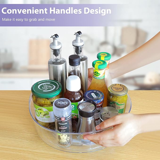 Guzon 4 Pack Lazy Susan Turntable, 11.5" Rotating Organizer with Handles | Pantry Organizers and Storage, Clear BPA-Free Spice Rack for Cabinet, Kitchen, Refrigerator, Table Top, Pantry, Countertop - Image 4