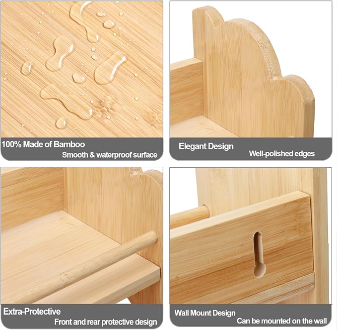 3-Tier Bamboo Spice Rack, Wall Mount & Countertop Spice Organizer | Seasoning Jars Rack Shelf Spice Organizer for Kitchen, Spice Storage Holder with handles, Front and Rear Protective Design - Image 6