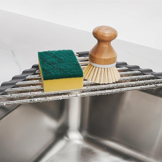 Tomorotec Triangle Roll Up Dish Drying Rack 304 Stainless Steel Dark Gray | BPA-Free Food-Grade Silicone Edges Foldable Waterproof Rustproof Heavy-Duty Space Saver Heat Resistant to 550°F - Image 3