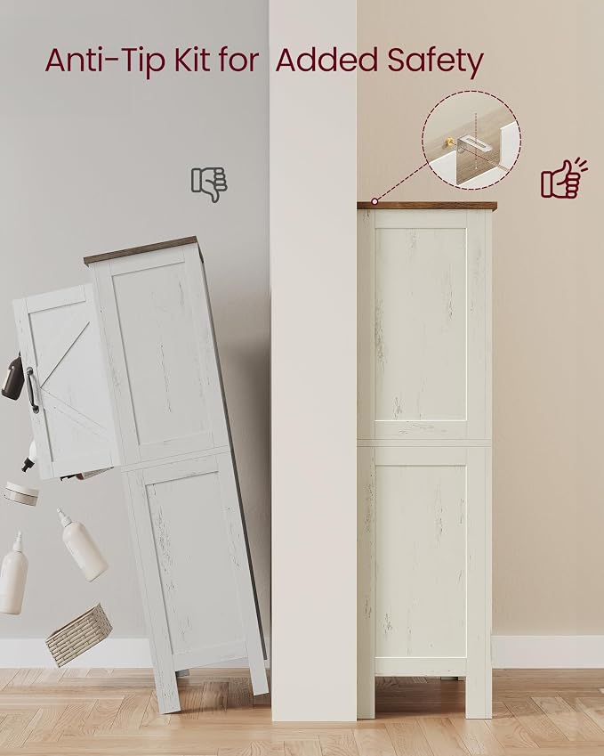 VASAGLE LIRY Collection - Farmhouse Storage Cabinet, Bathroom Floor Cabinet with Barn Doors, Freestanding Kitchen Pantry, Adjustable Shelves, for Dining Room, Living Room, Rustic White, UBBK773W01 - Image 6