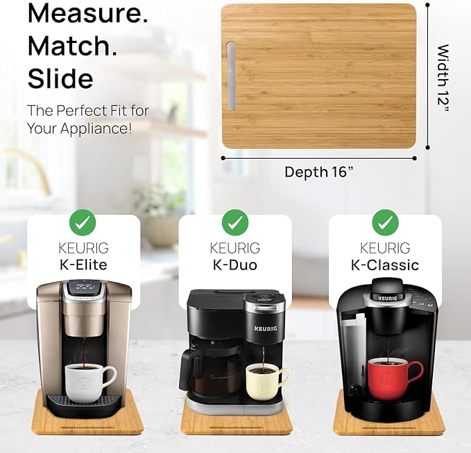 Ibyx Appliance Slider, Sliding Tray for Coffee Maker, 12 x 16 in, Natural | For Coffee Maker & Heavy Kitchen Appliances, Easy Slide, Made of Premium Bamboo, Space-Saving Kitchen Organizer 40lb Capacity - Image 5