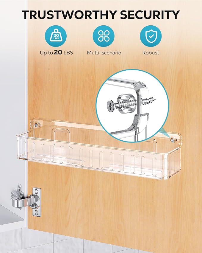 Nieifi Spice Rack Wall Mount, 4 Pack Clear, 2" Depth, Screw/Adhesive | Wall-Mounted with Removable Hooks Saves Counter Space, Fits 2" Deep Jars, Ideal for Kitchen Cabinets, Pantry Doors, and RVs - Image 8