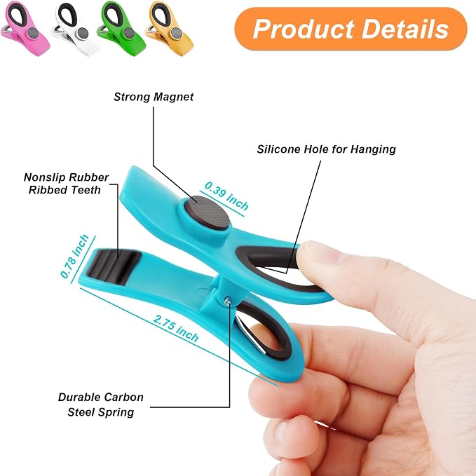 JETMORE 30 Pack Chip Clips Magnetic, Multicolor Food Clips for Bags, Office | Bulk color assortment supports home, office and events, bag clips close snacks, while magnetic chip clips keep notes visible - Image 7