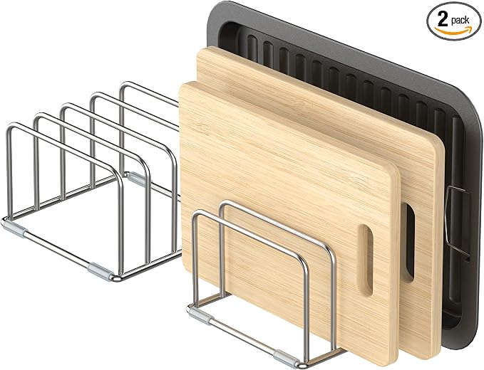 Cutting Board Holder Stand, Chopping Board Storage Rack, Cutting Board Organizer, 304 Stainless Steel Chopping Board Holder, Cookie Sheets Organizer 1.0+1.2 Inch Width Slots (2 PCS) by KORRTFID