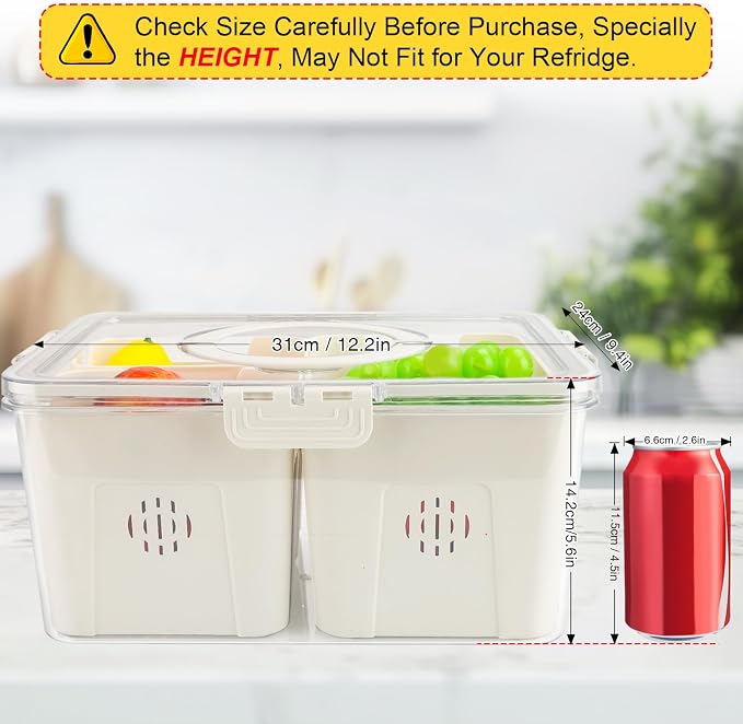 Fruit Storage Containers for Fridge with Lid and Handle, Veggie Tray Bins | Portable Fresh Produce Saver, Food Storage Container with 4 Removable Strainers,Salad Bar for Berry, Vegetable, Refrigerator - Image 3