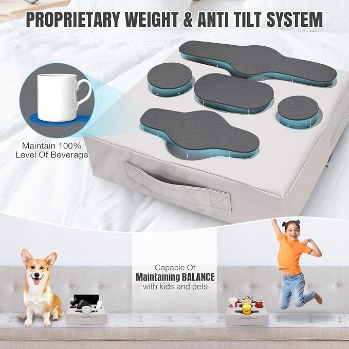 Couch Cup Holder Pillow Tray - Sofa Drink Cup Holder Cozy Buddy | Bed Caddy Organizer for Remote, Snacks Beverage, Phones, Tablet | Use it on Car, Pack, Beach, RV, Boat, Bedroom (Silvergrey) - Image 7