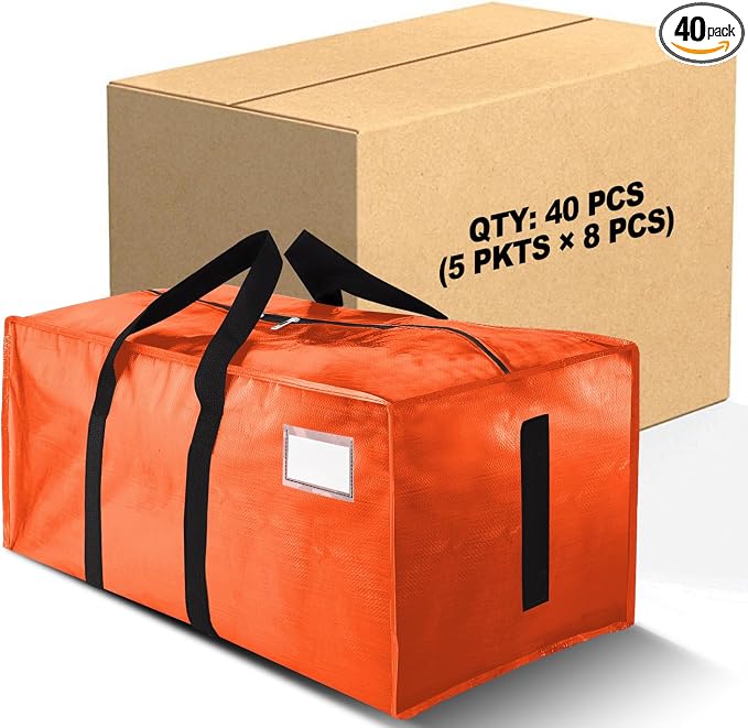 HOMESURE Supports 200lbs Heavy Duty Moving Bags - Strong Zipper & Wrap-Around Handles - Water-Resistant Storage Totes, Durable Alternative to Moving Boxes - 40 Pack - Orange by HOMESURE