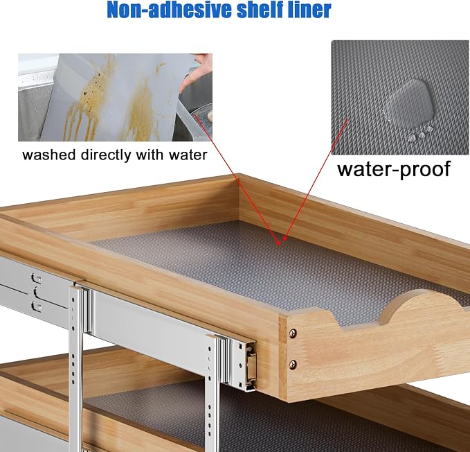 DINDON 3 Tier Pull Out Cabinet Organizer 17”W X21”D Slide Out Shelves With Shelf Liner for Kitchen Wood Roll Out Drawers Pantry Organization - Image 5