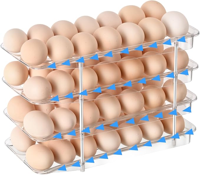 Egg Holder,4 Tier Clear Organizer with Auto-Roll Design, Adjustable Height Egg Storage Container Holds Up to 56 Eggs for Refrigerator,Kitchen Cabinet by STORICANS