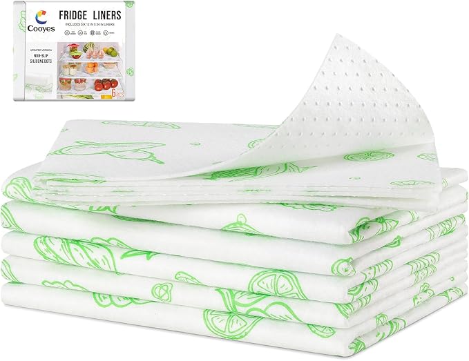 Cooyes 6 Pack Refrigerator Shelf Liners for French Door Fridge, 17.7" × 36" Extra Large, Non-Slip Fridge Mats Machine Washable, Refrigerator Drawer Liner for Glass Shelves Kitchen Cabinet by Cooyes