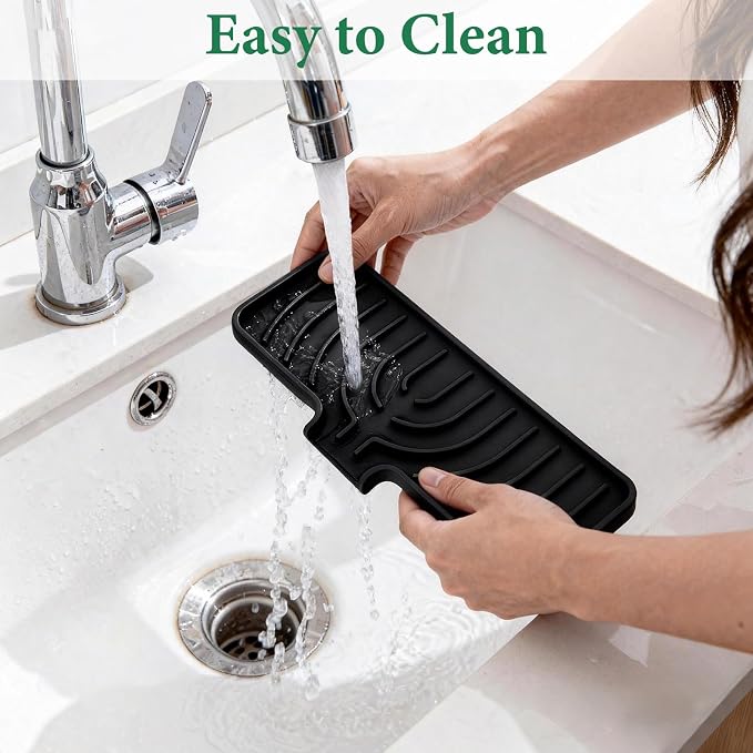 GUUKIN Sponge Holder for Kitchen Sink, Sink Caddy and Soap Tray | 10x4 inch Kitchen Sink Organizer | Compatible with Scrub Daddy, Kitchen Sink Accessories (Black) - Image 4