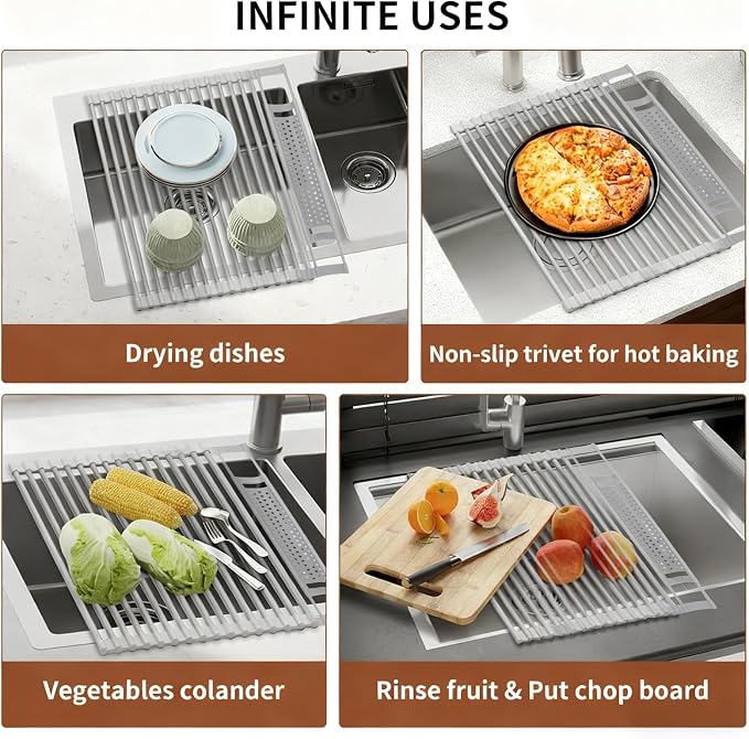 Roll Up Dish Drying Rack, Silicone All Inclusive Portable Drainer for Kitchen Sink Counter - Image 7
