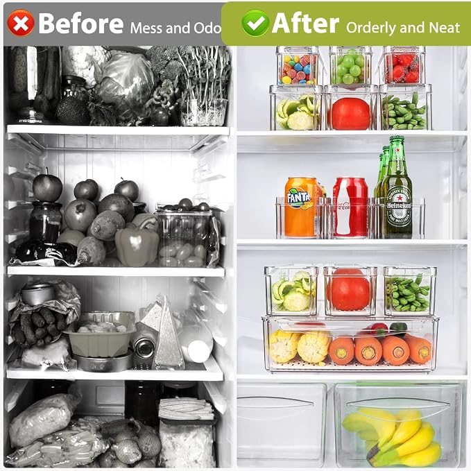 10 Pack Refrigerator Pantry Organizer Bins with Lids, Fridge Organizer Bins | BPA-Free Stackable Clear Plastic Food Storage Bins for Kitchen,Countertops,Cabinets,Fridge,Drinks,Fruits,Vegetables - Image 3