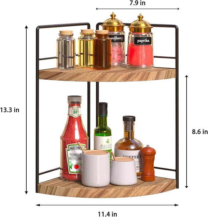 2 Pack Bathroom Counter Organizer, 2 Tier Corner Bathroom Counter Organizer Wooden Double Vanity Organizers for for Double Sink Organizers and Kitchen Storage Dresser Decoration - Image 3