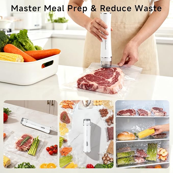 Compact Handheld Vacuum Sealer for Food with 30 Reusable Bags | Powerful 60 kPa suction, Keeps food fresh up to 6X longer, Cordless handheld design, Ideal for meal prep and food storage - Image 9