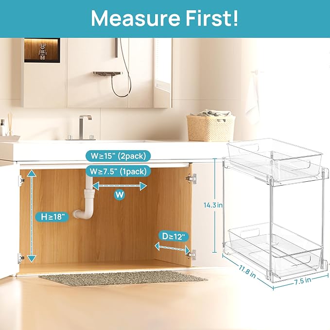 Vtopmart 4 Pack Taller Pull Out Bathroom Under Sink Organizer (S-Higher) | Slide-out drawers, Multi-purpose storage, Clear visibility, Easy Set-up - Image 7
