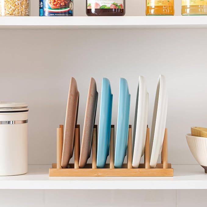 HBlife 4pcs Bamboo Dish Plate Bowl Cup Book Pot Lid Cutting Board Drying Rack Stand Drainer Storage Holder Organizer Kitchen Cabinet（Keep Dry） - Image 7