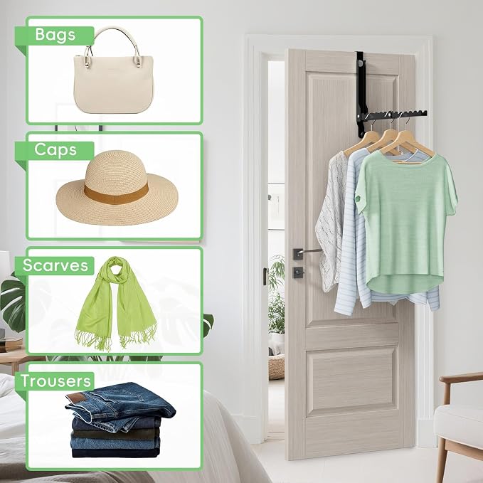 Foldable Over the Door Hooks, Over the Door Hanger for Space Saving | Heavy-duty and Portable, Suit Door Up to 1 3/4" Thick with 11 Slots for Hanging Clothes, Perfect for Small Dorm and Bedroom - Image 7