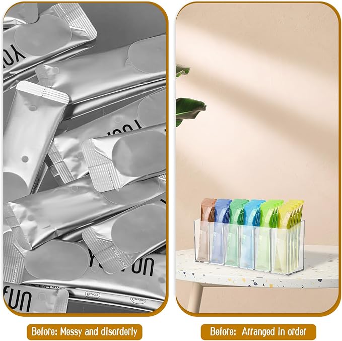 2 Pcs Acrylic Drink Packet Organizer, Water Drink Packet Holder Water Flavor Packet Storage Container with Removable Divider Wall Mount Drink Storage Bins for Table Refrigerator Cabinets Pantry - Image 4