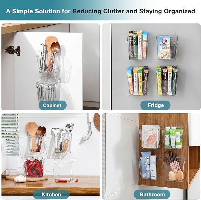2-Pack Adhesive Cabinet Door Organizer, Hanging Storage Bins, Stick on Small Wall Basket, Bathroom Makeup Organizer, Inside Under Cabinet Storage Container for Kitchen, Pantry Organizer, Office, Dorm - Image 6