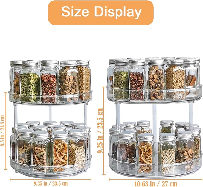 2-Tier Lazy Susan Organizer, Clear PET Rotating Tray 11-Inch | Double Layer Vertical Storage Rack for Kitchen Pantry or Bathroom Vanity, Smooth 360 Spin Access with 1.6 In Anti Drop Edges - Image 6