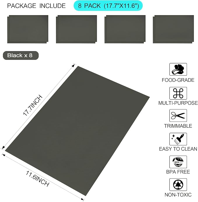 8 Pcs Refrigerator Liners Mats Washable, Refrigerator Mats Liner Waterproof Oilproof, Shinywear Fridge Liners for Shelves, Cover Pads for Freezer Glass Shelf Cupboard Cabinet Drawer (8 Black) - Image 2
