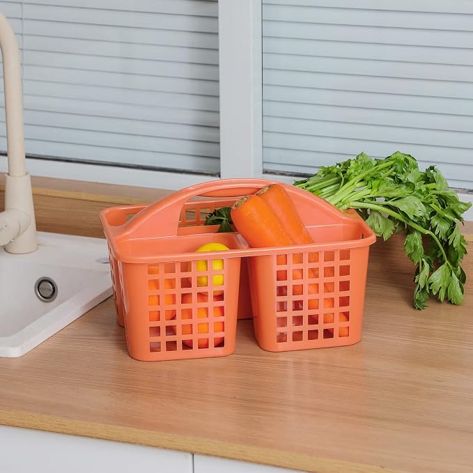 Portable Shower Caddy Basket Plastic Storage Basket with Compartment Orange | Sturdy Large Capacity Cleaning Supplies Organizer Divided Tool Bin for Bathroom Kitchen Bedroom College Dorm Essentials - Image 4
