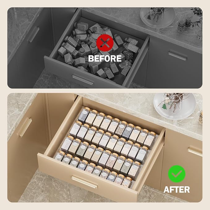 Spice Drawer Organizer, 4 Pack Clear Seasoning Organizer Rack | Expandable From 11" to 22" Wide, Kitchen Spice Rack Organizers for Drawer, Countertop, (Jars Not Included) - Image 5