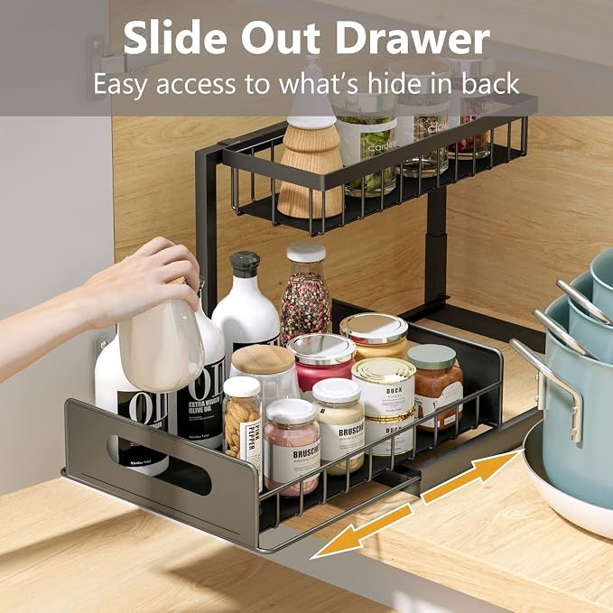 Ceetug Slide Out Under Sink Organizers and Storage, Black, 1 Pack | 2 Tier, Sturdy Metal, Cabinet Organizer, for Kitchen Bathroom - Image 3