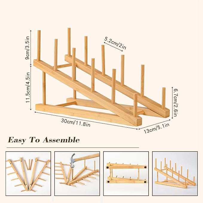 Plate Stands For Display, Wooden Plate Rack Dish Stand Holder | 5-Tier Display Stand for Book, Art Print, Puzzle, Cutting Board, Pot Lid Rack and Kitchen Cabinet Organizer (1 Pack) - Image 2