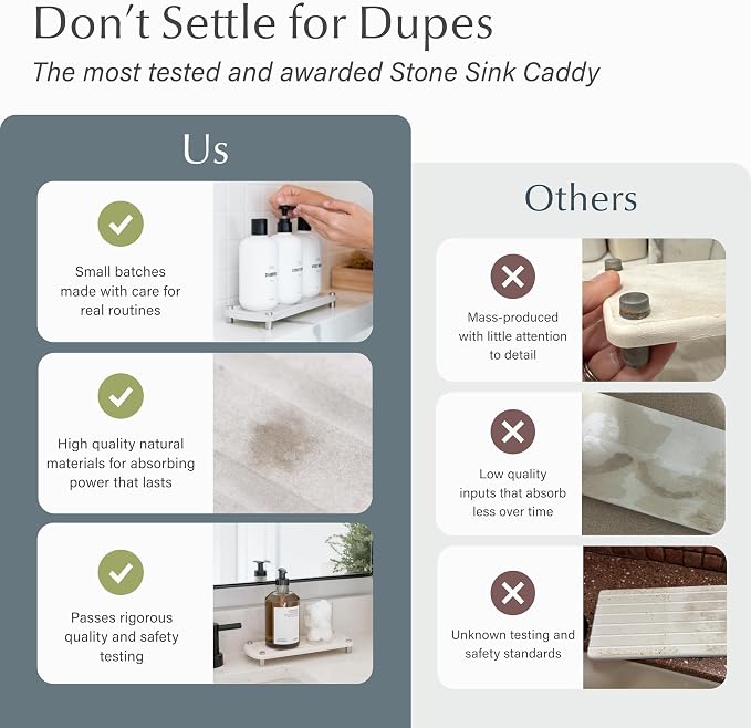Dorai Home Stone Kitchen Sink Caddy - Diatomaceous Earth Sink Tray with Stainless Steel Feet, Water-Absorbing Countertop Organizer for Kitchen or Bathroom - Sandstone - Image 5