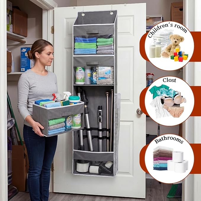 Over Door Wrapping Paper Organizer Storage with 3 Removable Drawers & Side Pockets – Dual Use Design with Elastic Straps – Christmas Gift Wrap Storage for Ribbons, Bows, Ornament and Other Tools 1Pack - Image 6