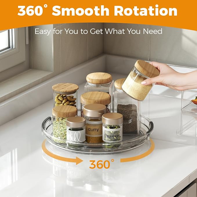 4 Pack Lazy Susan Organizer, 9.25 inch Lazy Susan Turntable for Cabinet Table Top Refrigerator, Rotating Organizers for Pantry Fridge, Clear - Image 2