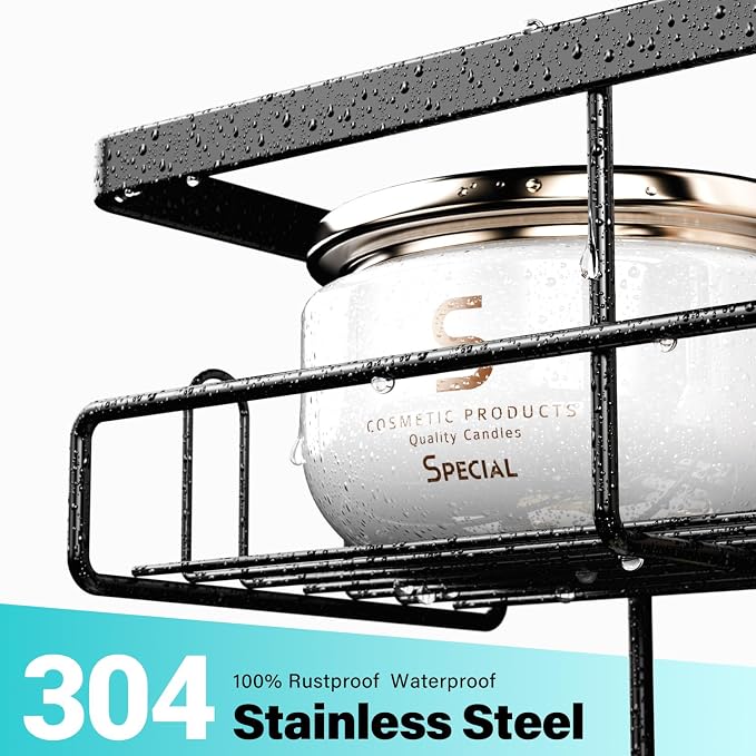 Over the Door Shower Caddy Hanging: No Drill Rustproof Shower Organizer | Includes Hooks & Soap Holders for Shampoos, Conditioners and Bathroom Essentials, Anti-Slip for Any Shower Room - Image 2