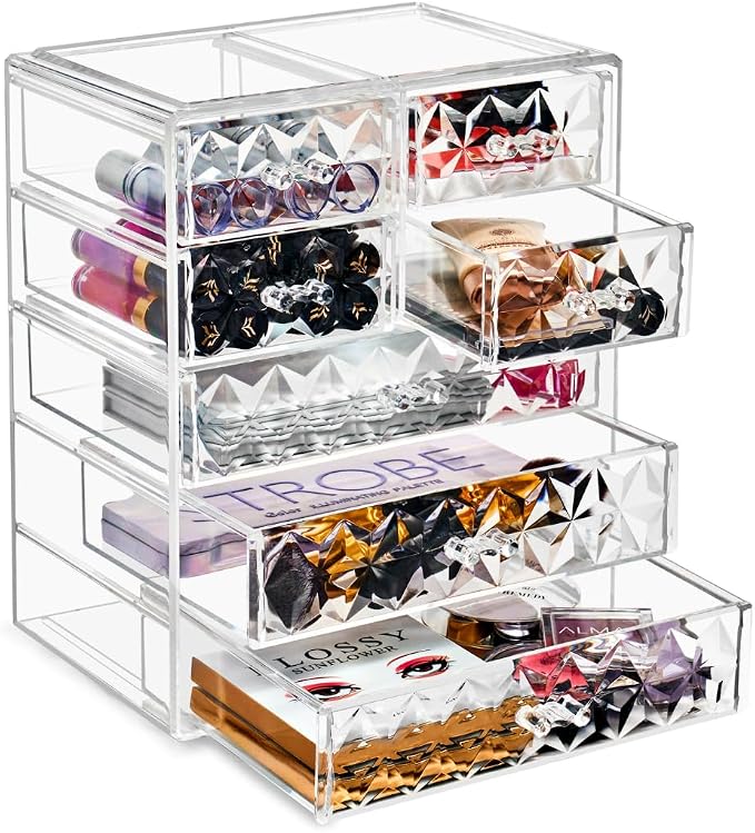 Sorbus Acrylic Makeup Organizer Set, 7-Drawer Vanity & Countertop Cosmetic Storage with Small & Wide Drawers, Diamond Makeup Storage for Brushes, Lipsticks, Jewelry – Holiday Gift for Women & Teens by Sorbus