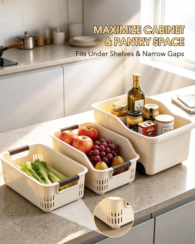 3 Pack PP Organizer with Wheeled Storage box for Kitchen Cabinet Bin | 3 pack organizer kitchen, laundry, garage at once; organizer with rolling wheels glide out from high cabinets easily - Image 3