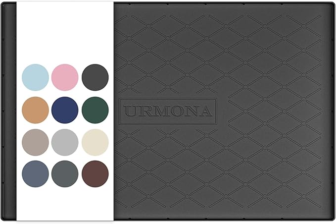 URMONA 34" x 19" Waterproof Silicone Mat in Multiple Sizes & Colors, Under Sink Mat for Kitchen & Bathroom, Pet Food Pad for Dogs & Cats, Kitchen Cabinet Liner, Multi-Purpose for Storage(Black) by URMONA