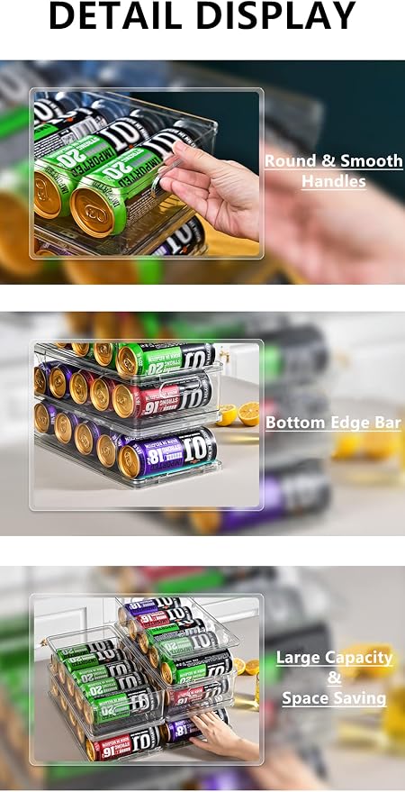 Xicennego Large Stackable Soda Can Organizer for Refrigerator, Fridge Can Organizer Dispenser for Tall Cans of 500ml/17oz, Beverage Can Holder for Refrigerator, Pantry, Cupboard - Image 5