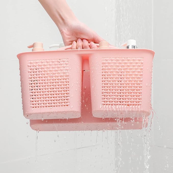 Plastic Portable Shower Caddy Basket with Handle, 3 Compartments, Pink | Storage Organizer with Drain Holes, Sturdy and Durable For Bathroom, Kitchen, College Dorm, Sink, Camping - Image 4