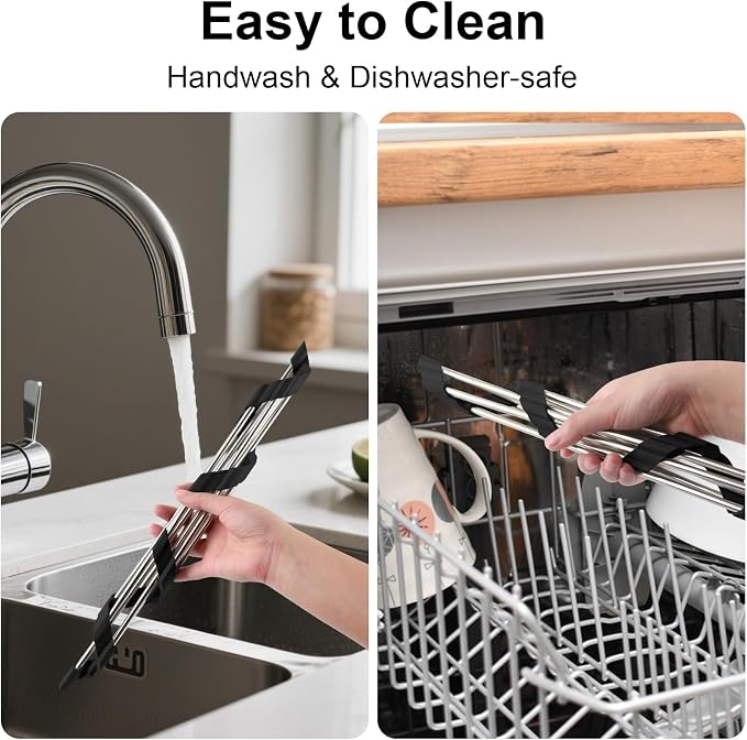 Corner Dish Drying Rack, Kitchen Sink Caddy Sponge Holder, Triangle Over The Sink Dish Drying Rack for Kitchen Counter, Roll Up Dishes Drainer Mat RV Essentials Organization and Storage Shelf, Black - Image 4