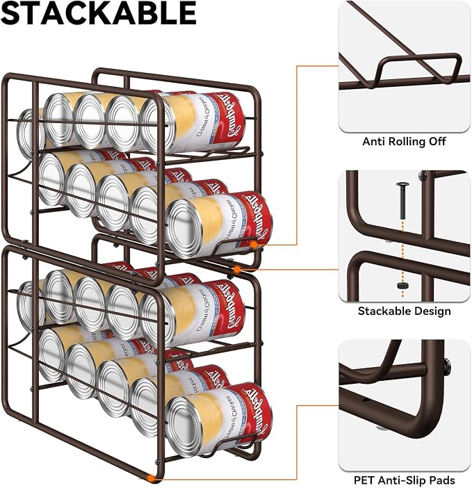 MOOACE 4 Pack Can Organizer for Pantry, Stackable Soda Can Dispenser Rack | Kitchen Canned Food Storage, Beverage Soup Cans Holder Drink Organizer for Cabinet Fridge, Bronze - Image 4
