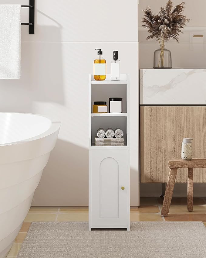 Hzuaneri Bathroom Storage Cabinet, Narrow Toilet Paper Cabinets with Doors | Small Corner Floor Cabinet with Doors and Adjustable Shelf, Bathroom Organizer for Small Spaces, White BC19703X - Image 2