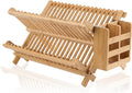 NOVAYEAH Bamboo Dish Drying Rack-2 Tier, Collapsible Small Dish Rack with Utensil Holder, Wooden Drying Rack for Kitchen Counter, Apartment Essentials Kitchen Plate Holder Organization 34 pcs Grid | 2-Tier Collapsible Large Dish Drying Rack Folding Dry... by NOVAYEAH