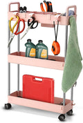 Auto Dynasty 3-Tier Rolling Utility Cart w/Handle, Narrow Storage, Pink | Sturdy Steel Frame, Smooth-Rolling Casters, Multifunctional Shelves, Space-Saving Slim Design, for Office/Kitchen/Bathroom by AutoDynasty