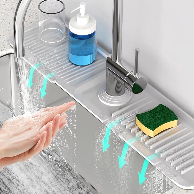 24 Inch Longer Faucet Mat for Kitchen Sink [5°Slope Fast Self-draining]Bathroom Kitchen Sink Splash Guard Silicone Sink Faucet Mat Splash Guard Kitchen Sink Area Tidy Splash Faucet Guard Draining Mat by Snoquir